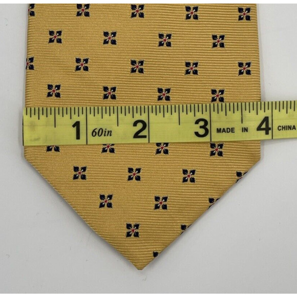 Charles Tyrwhitt Silk Tie Gold Background Small Blue Flower Made In England - Picture 4 of 6